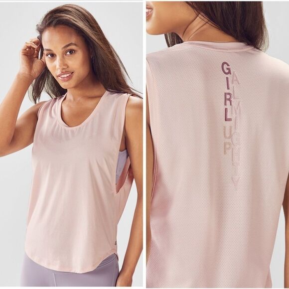 Fabletics Janis Graphic‎ Mesh Tank “Girl up Almighty “ light pink size LARGE - Picture 1 of 10